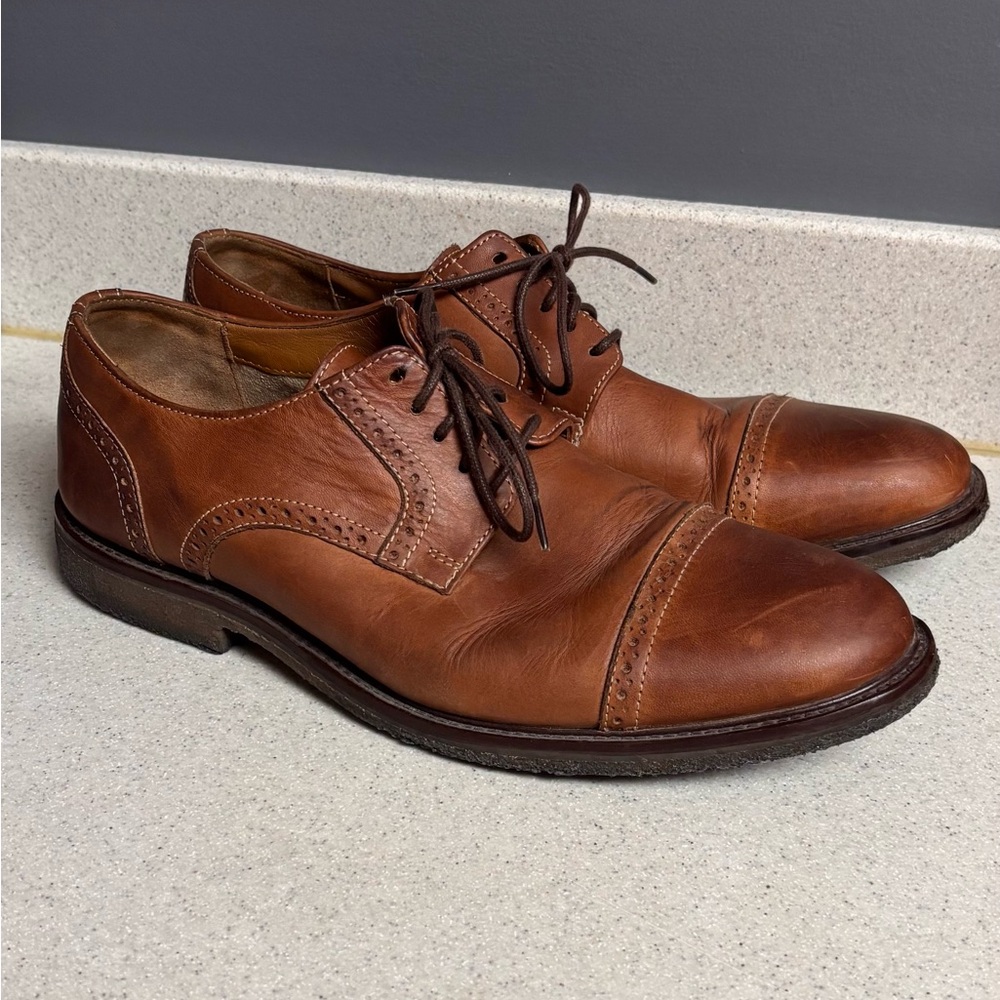 Johnston & Murphy Harmon Cap Toe Oxford Men's Brown Dress Lace Up Shoes Sz 10.5